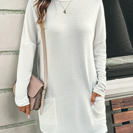 Womens Tunic Tops Long Sleeve Shirts Casual Crewneck Loose T Shirt with Pocket