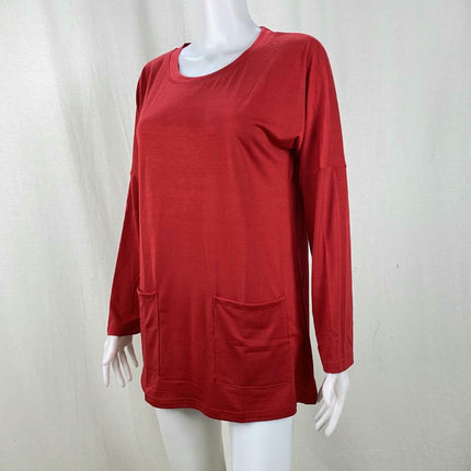 Womens Tunic Tops Long Sleeve Shirts Casual Crewneck Loose T Shirt with Pocket