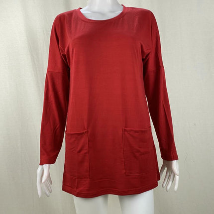 Womens Tunic Tops Long Sleeve Shirts Casual Crewneck Loose T Shirt with Pocket