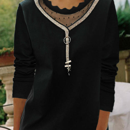 Lace Crewneck Tops for Women Long Sleeve Pullover T-Shirts Tunics Tees