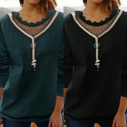 Lace Crewneck Tops for Women Long Sleeve Pullover T-Shirts Tunics Tees