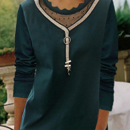 Lace Crewneck Tops for Women Long Sleeve Pullover T-Shirts Tunics Tees