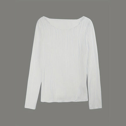 Women's Long Sleeve Crewneck Tops Plain Slim Fit Fall Shirts Textured Knit T Shirts
