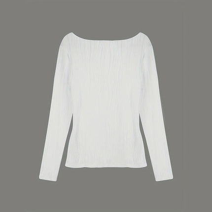 Women's Long Sleeve Crewneck Tops Plain Slim Fit Fall Shirts Textured Knit T Shirts