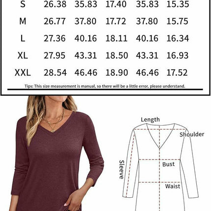 3/4 Sleeve Shirts for Women Casual V Neck Basic Loose Fit Comfy Fall Tops