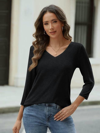 3/4 Sleeve Shirts for Women Casual V Neck Basic Loose Fit Comfy Fall Tops