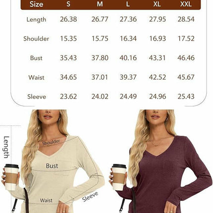 Womens Long Sleeve Tops V Neck Shirts Casual Loose Fit Basic Tee with Pocket