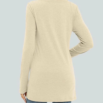 Womens Long Sleeve Tops V Neck Shirts Casual Loose Fit Basic Tee with Pocket