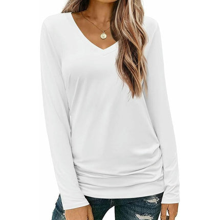 Womens Long Sleeve Tops V Neck Shirts Loose Fit Casual Basic Tee