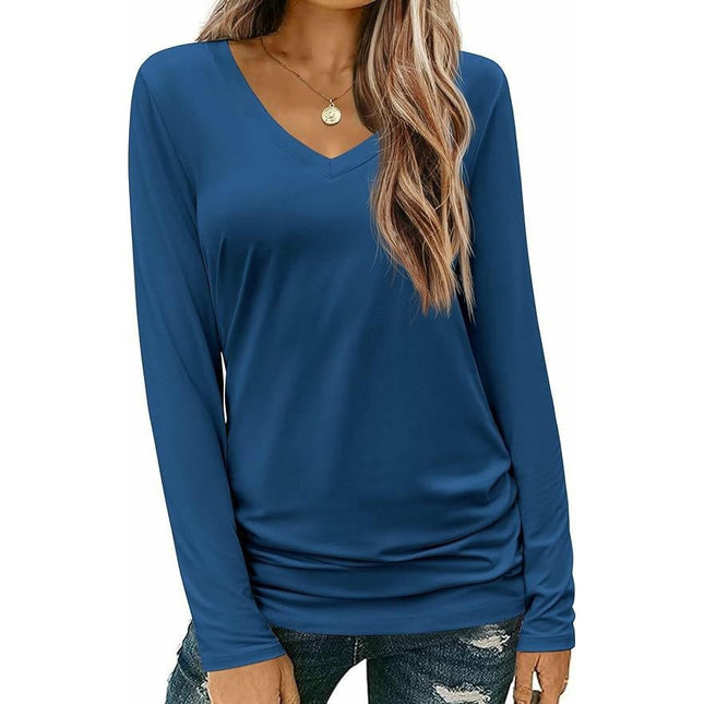 Womens Long Sleeve Tops V Neck Shirts Loose Fit Casual Basic Tee