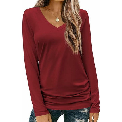 Womens Long Sleeve Tops V Neck Shirts Loose Fit Casual Basic Tee