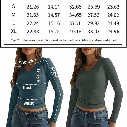 Women's V Neck Slim Fit Long Sleeve T Shirt Casual Basic Tops