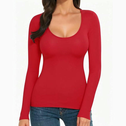 Women's Casual Scoop Neck T Shirts Long Sleeve Basic Slim Fit Top