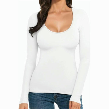 Women's Casual Scoop Neck T Shirts Long Sleeve Basic Slim Fit Top
