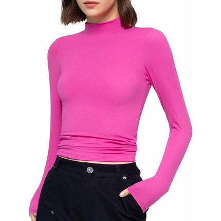 Women's Long Sleeve Basic T Shirts Mock Neck Slim Fitted Tops