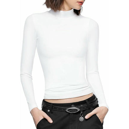 Women's Long Sleeve Basic T Shirts Mock Neck Slim Fitted Tops