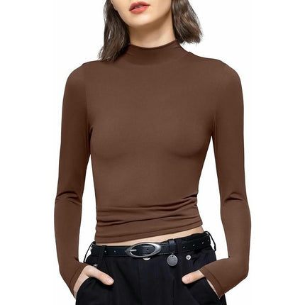 Women's Long Sleeve Basic T Shirts Mock Neck Slim Fitted Tops