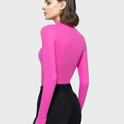 Women's Long Sleeve Basic T Shirts Mock Neck Slim Fitted Tops
