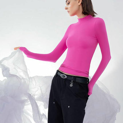 Women's Long Sleeve Basic T Shirts Mock Neck Slim Fitted Tops