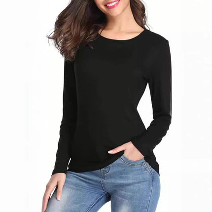 Womens Long Sleeve Crewneck Casual T Shirts Slim Basic Shirts Slim Fitted Tops