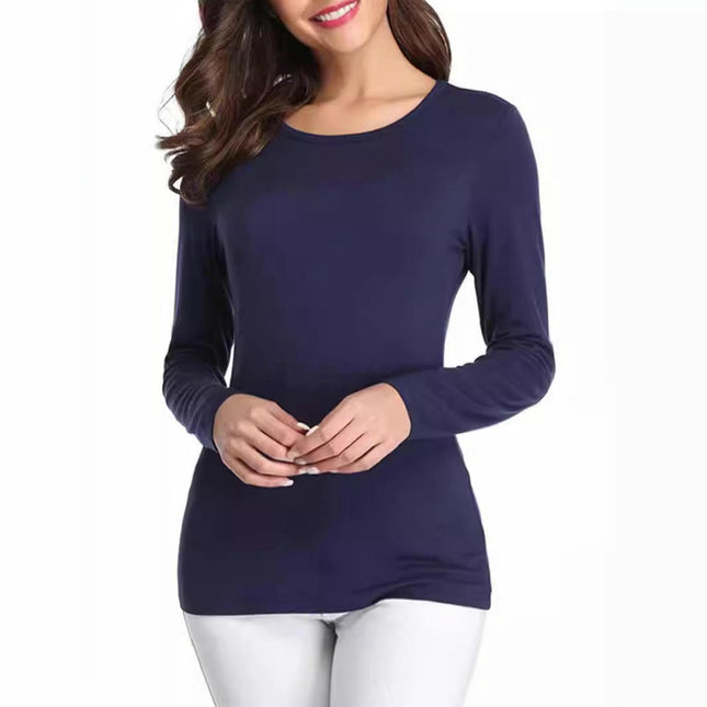 Womens Long Sleeve Crewneck Casual T Shirts Slim Basic Shirts Slim Fitted Tops