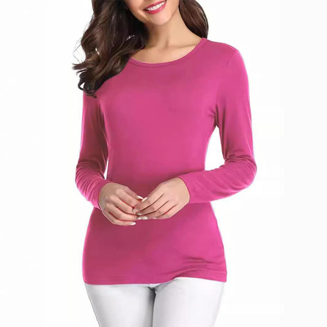 Womens Long Sleeve Crewneck Casual T Shirts Slim Basic Shirts Slim Fitted Tops