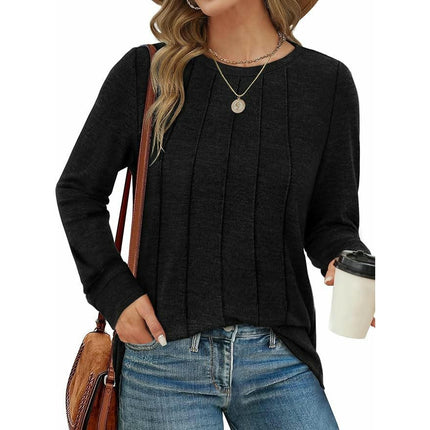 Women's Long Sleeve Shirts Knit Loose Crew Neck Basic Solid Tunic Tops