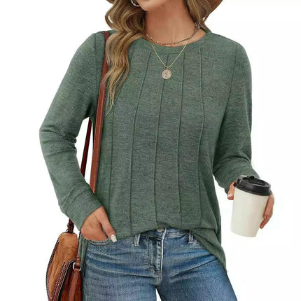 Women's Long Sleeve Shirts Knit Loose Crew Neck Basic Solid Tunic Tops