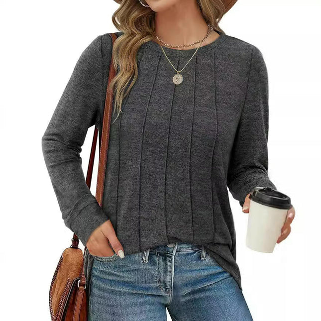 Women's Long Sleeve Shirts Knit Loose Crew Neck Basic Solid Tunic Tops