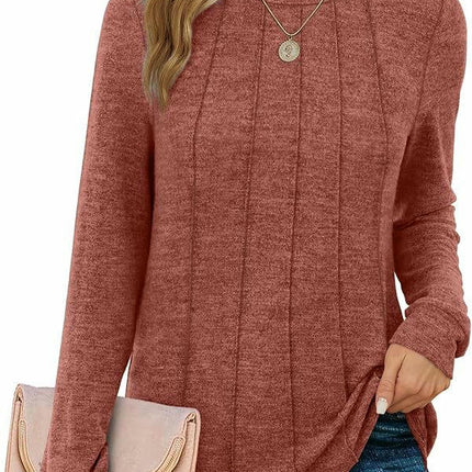 Women's Long Sleeve Shirts Knit Loose Crew Neck Basic Solid Tunic Tops