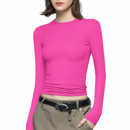 Women's Classic Slim Fitted Solid Tops Long-Sleeve Crewneck T-Shirt
