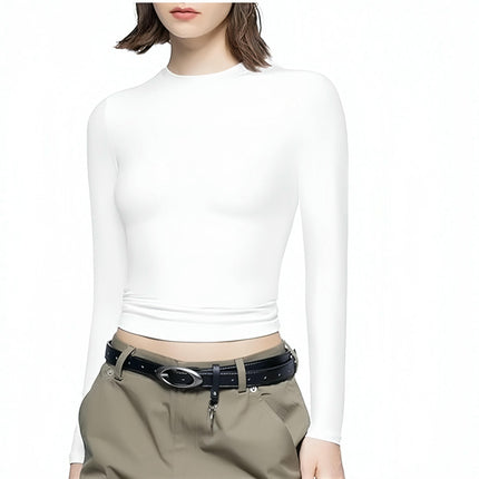 Women's Classic Slim Fitted Solid Tops Long-Sleeve Crewneck T-Shirt