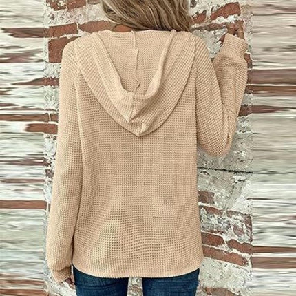 Hoodies for Women Waffle Knit Long Sleeve Button V Neck Casual Pullover Hooded Tops