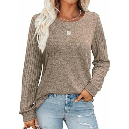Womens Long Sleeve Shirts Casual Fall Fashion Crewneck Loose Fit Tops