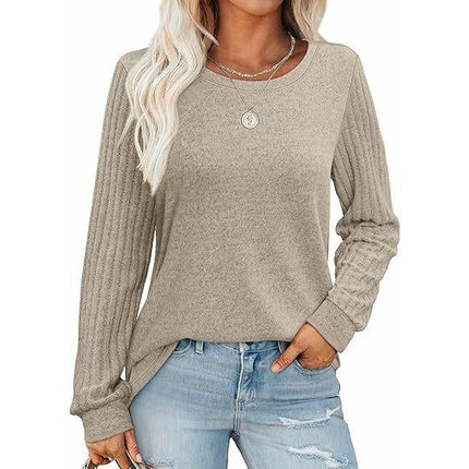 Womens Long Sleeve Shirts Casual Fall Fashion Crewneck Loose Fit Tops