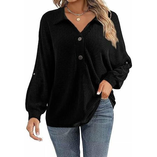 Long Sleeve Shirts for Women Casual Button V Neck Collared Tops