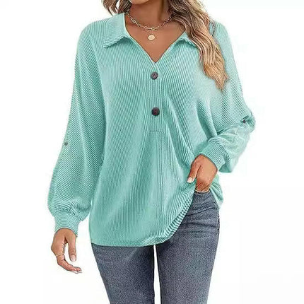 Long Sleeve Shirts for Women Casual Button V Neck Collared Tops