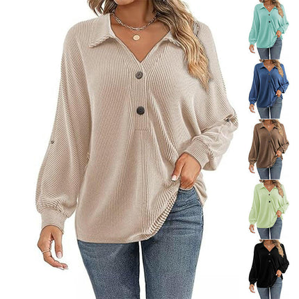 Long Sleeve Shirts for Women Casual Button V Neck Collared Tops