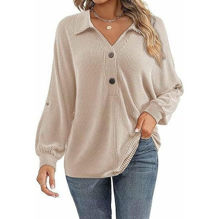 Long Sleeve Shirts for Women Casual Button V Neck Collared Tops