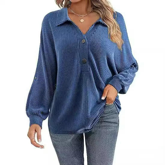 Long Sleeve Shirts for Women Casual Button V Neck Collared Tops
