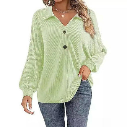 Long Sleeve Shirts for Women Casual Button V Neck Collared Tops