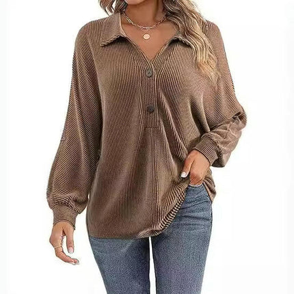 Long Sleeve Shirts for Women Casual Button V Neck Collared Tops
