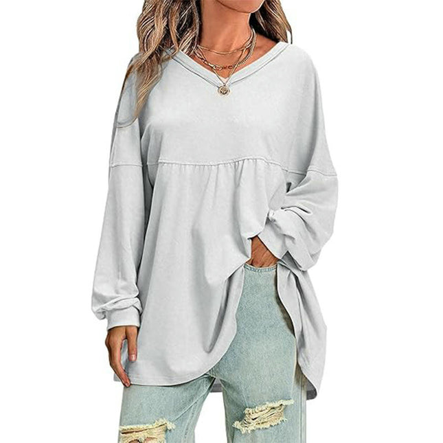 Womens Long Sleeve Casual T Shirts Fall V Neck Babydoll Tops