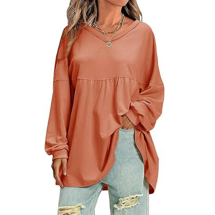 Womens Long Sleeve Casual T Shirts Fall V Neck Babydoll Tops