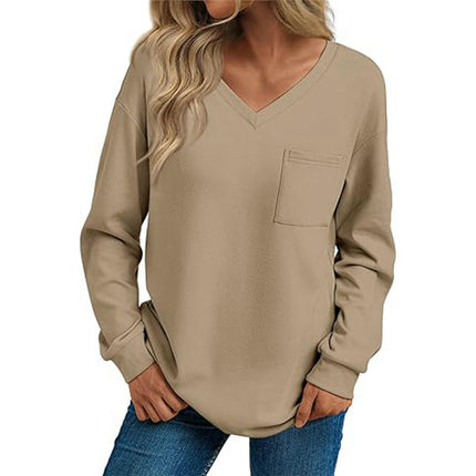 Womens Long Sleeve V Neck Tops Loose Fit Fall Cute Trendy T Shirts