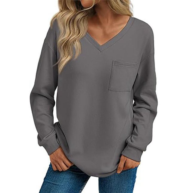 Womens Long Sleeve V Neck Tops Loose Fit Fall Cute Trendy T Shirts