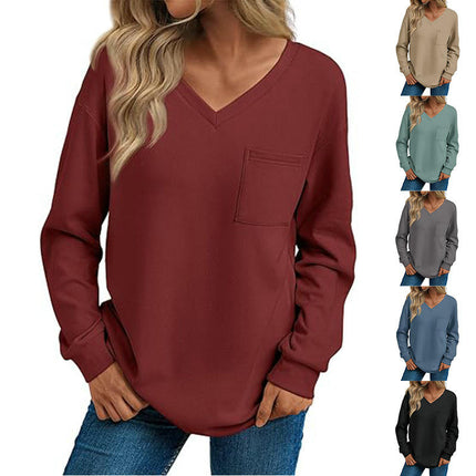 Womens Long Sleeve V Neck Tops Loose Fit Fall Cute Trendy T Shirts