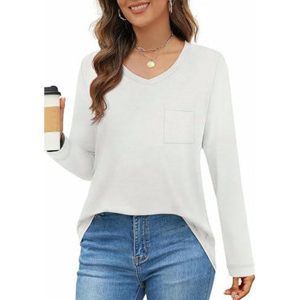 Womens Long Sleeve T Shirts V Neck Casual Loose Basic Fall Fashion Trendy Tops