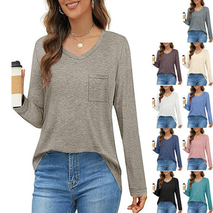 Womens Long Sleeve T Shirts V Neck Casual Loose Basic Fall Fashion Trendy Tops