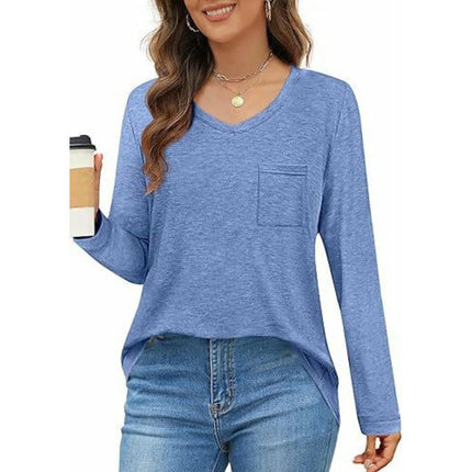 Womens Long Sleeve T Shirts V Neck Casual Loose Basic Fall Fashion Trendy Tops
